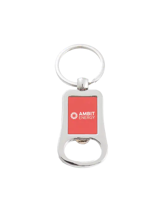 Silver & Red Bottle Opener Keychain w/Ambit Logo 
