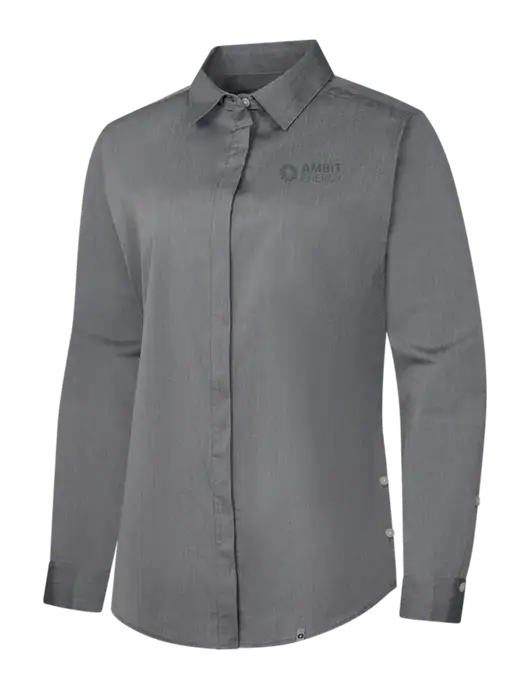 OGIO Womens Medium Grey Heather Commuter Woven Shirt w/Ambit Logo