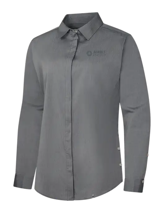 OGIO Womens Medium Grey Heather Commuter Woven Shirt w/Ambit Logo