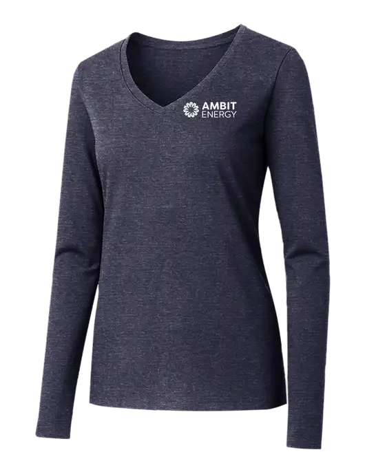 Womens Seriously Soft Heathered Navy V-Neck Long Sleeve T-Shirt w/Ambit Logo