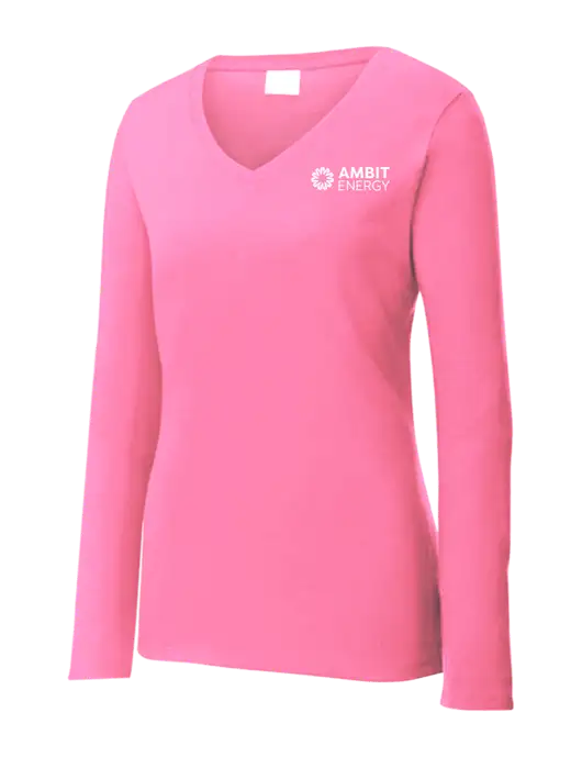 Womens  V-Neck Ring Spun Pink 4.5 oz Long Sleeve T-Shirt w/Ambit Logo