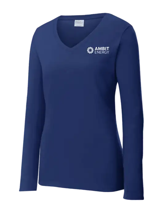 Womens  V-Neck Ring Spun Navy 4.5 oz Long Sleeve T-Shirt w/Ambit Logo