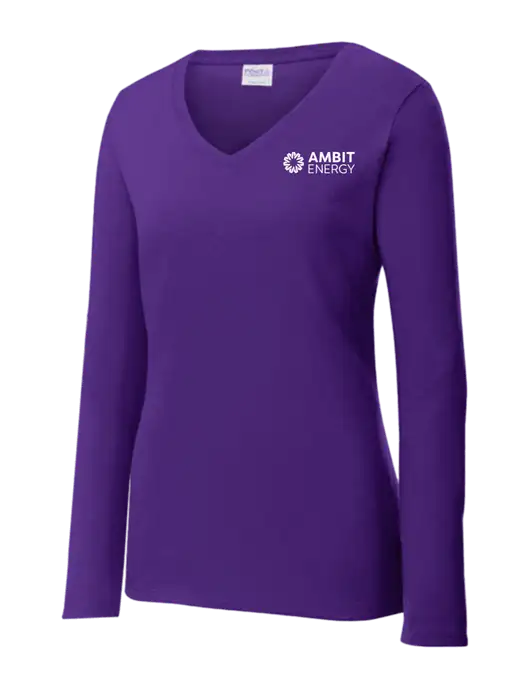 Womens  V-Neck Ring Spun Purple 4.5 oz Long Sleeve T-Shirt w/Ambit Logo