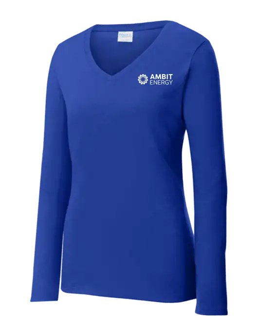 Womens  V-Neck Ring Spun Royal 4.5 oz Long Sleeve T-Shirt w/Ambit Logo