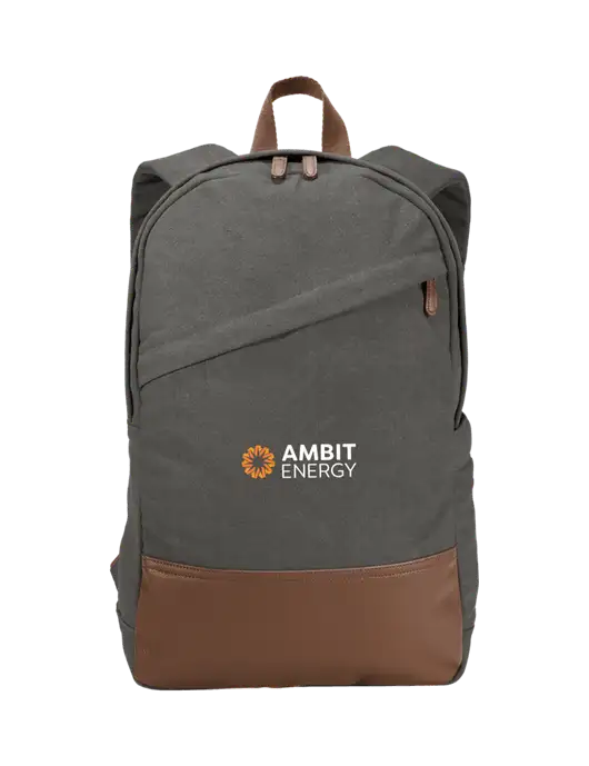Vintage Modern Grey Canvas 18" Laptop Backpack w/Ambit Logo