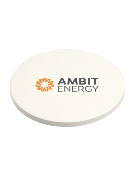 Absorbent White Coaster with Cork Base w/Ambit Logo 