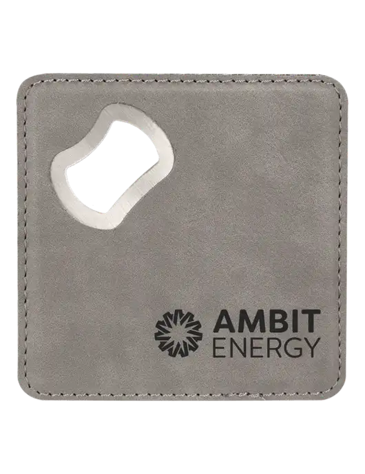 Grey Leatherette Coaster with Bottle Opener w/Ambit Logo 