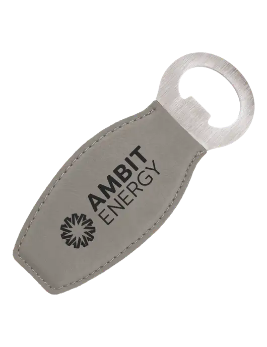 Grey Leatherette Bottle Opener with Magnet w/Ambit Logo 