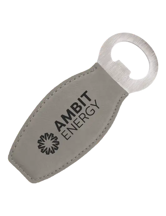 Grey Leatherette Bottle Opener with Magnet w/Ambit Logo 