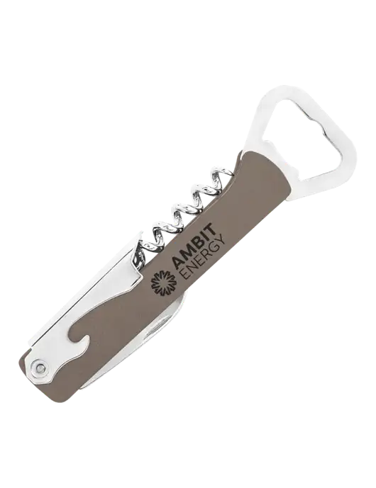 Grey Leatherette Wine Bottle Opener w/Ambit Logo 