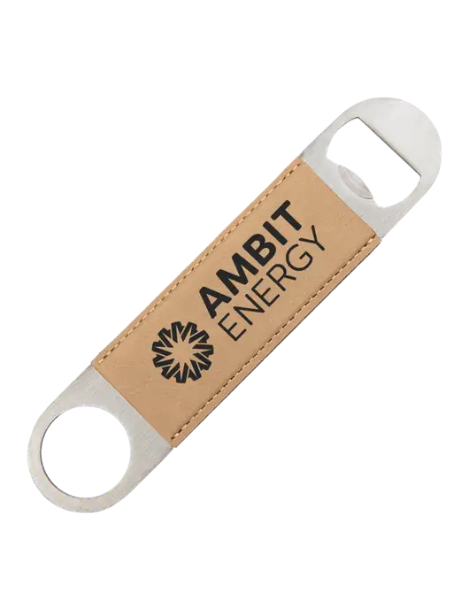 Tan Leatherette Bottle Opener w/Ambit Logo 