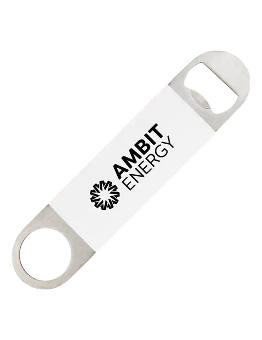 White Bottle Opener with Silicone Grip w/Ambit Logo 